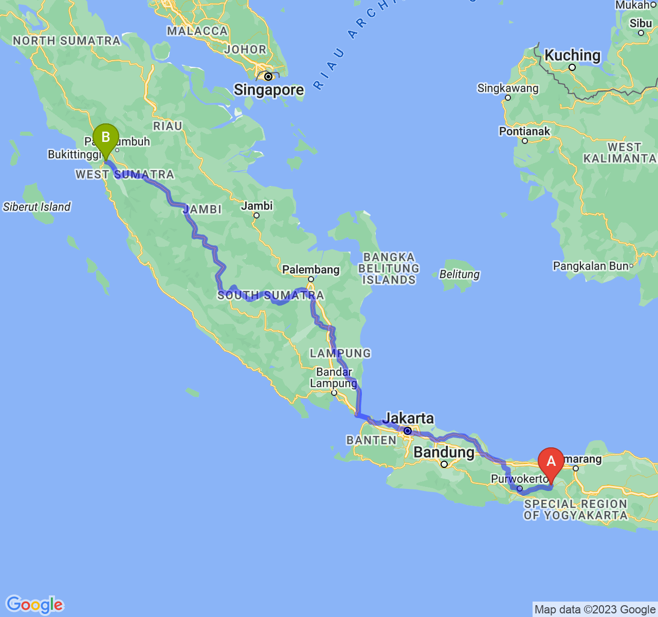 rute perjalanan Kab. Wonosobo-Kota Padang Panjang