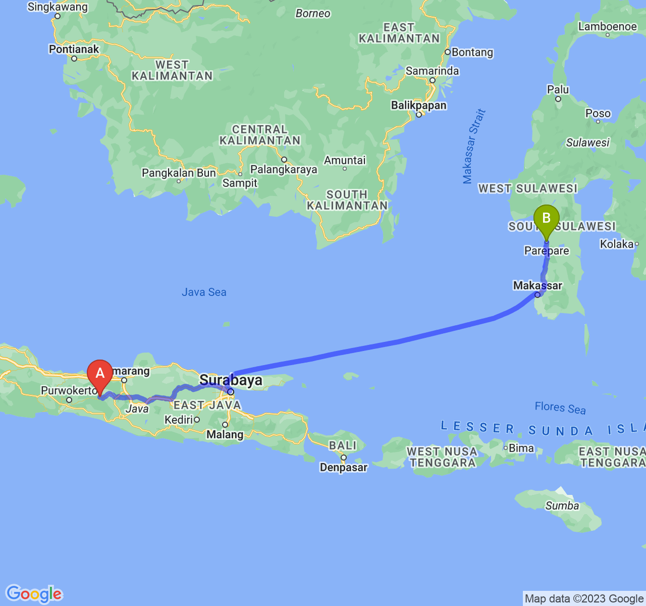 rute perjalanan Kab. Wonosobo-Kota Parepare