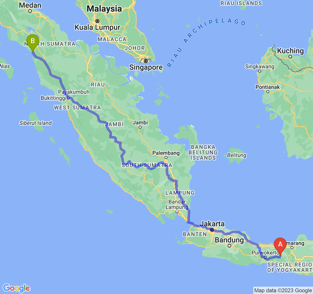 rute perjalanan Kab. Wonosobo-Kota Sibolga