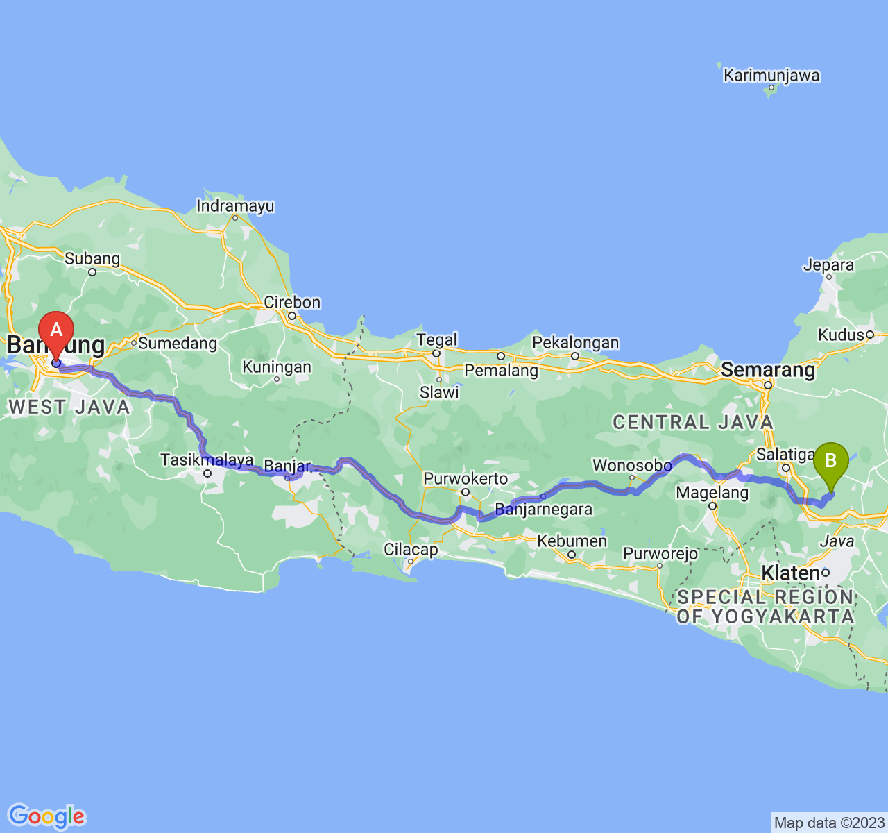 rute perjalanan Kota Bandung-Kab. Boyolali