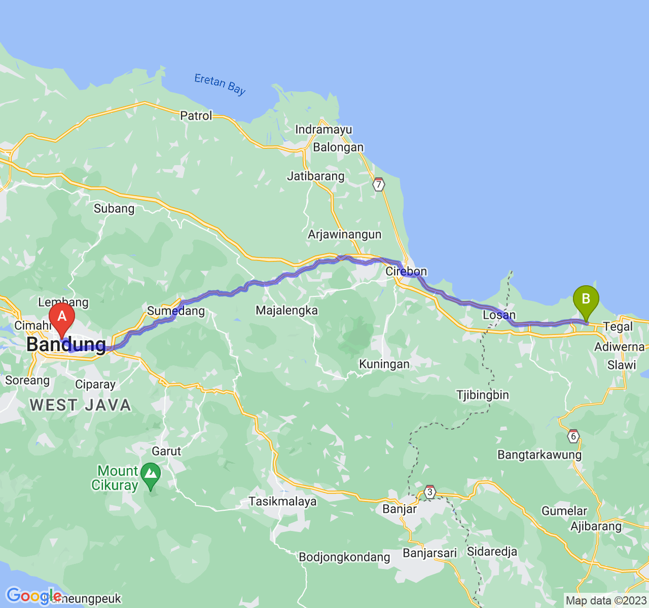 rute perjalanan Kota Bandung-Kab. Brebes