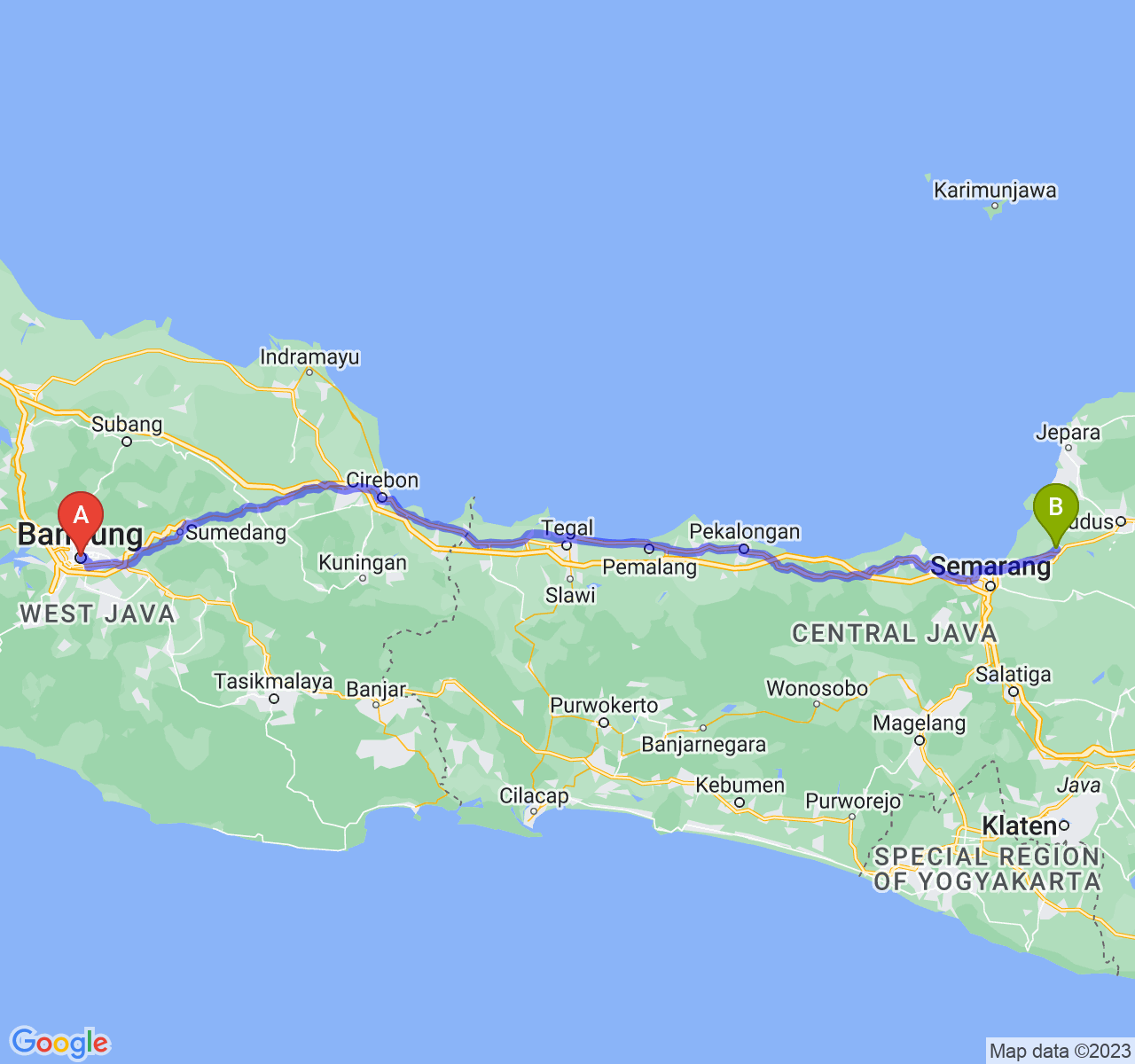 rute perjalanan Kota Bandung-Kab. Demak