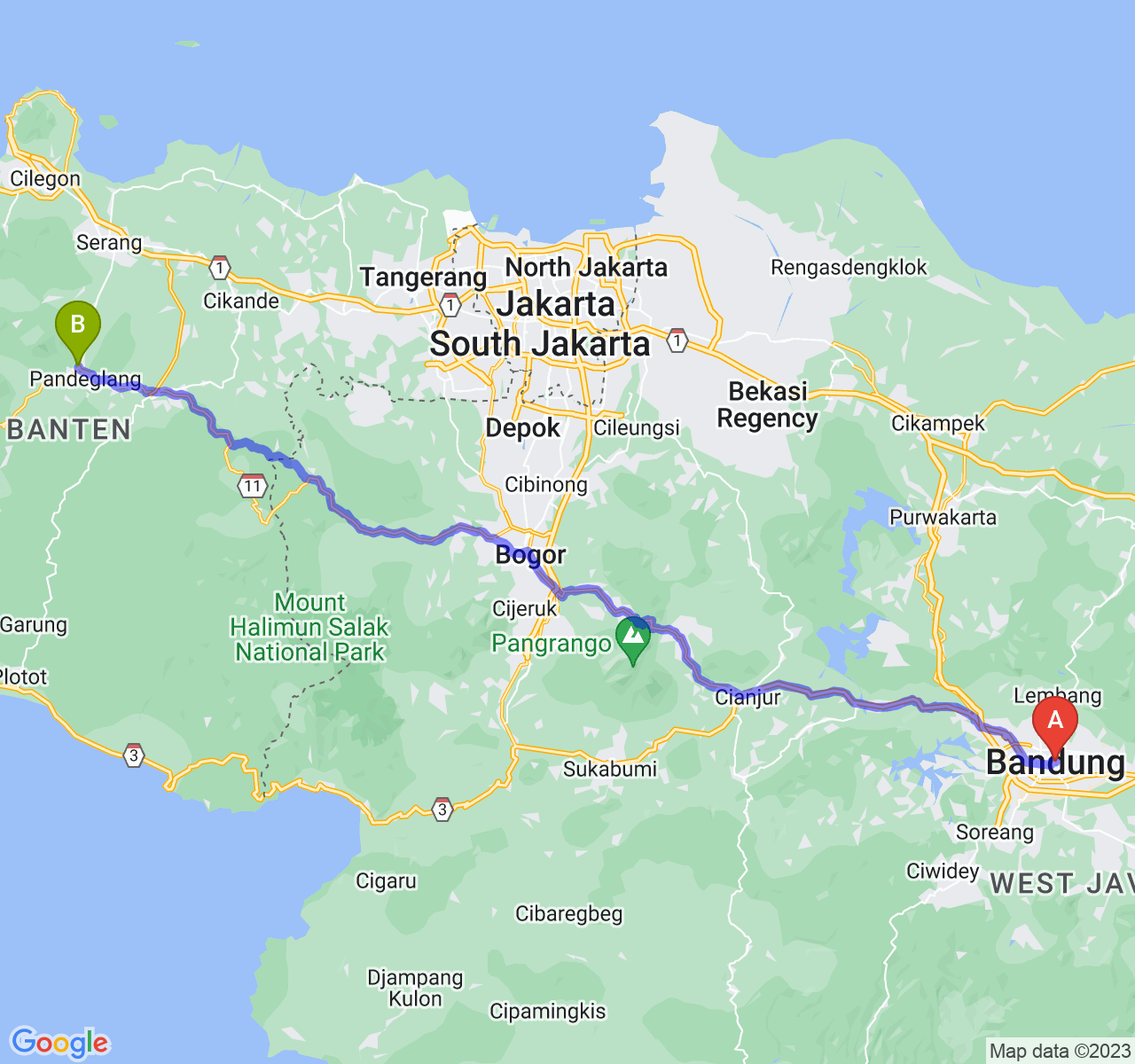 rute perjalanan Kota Bandung-Kab. Pandeglang