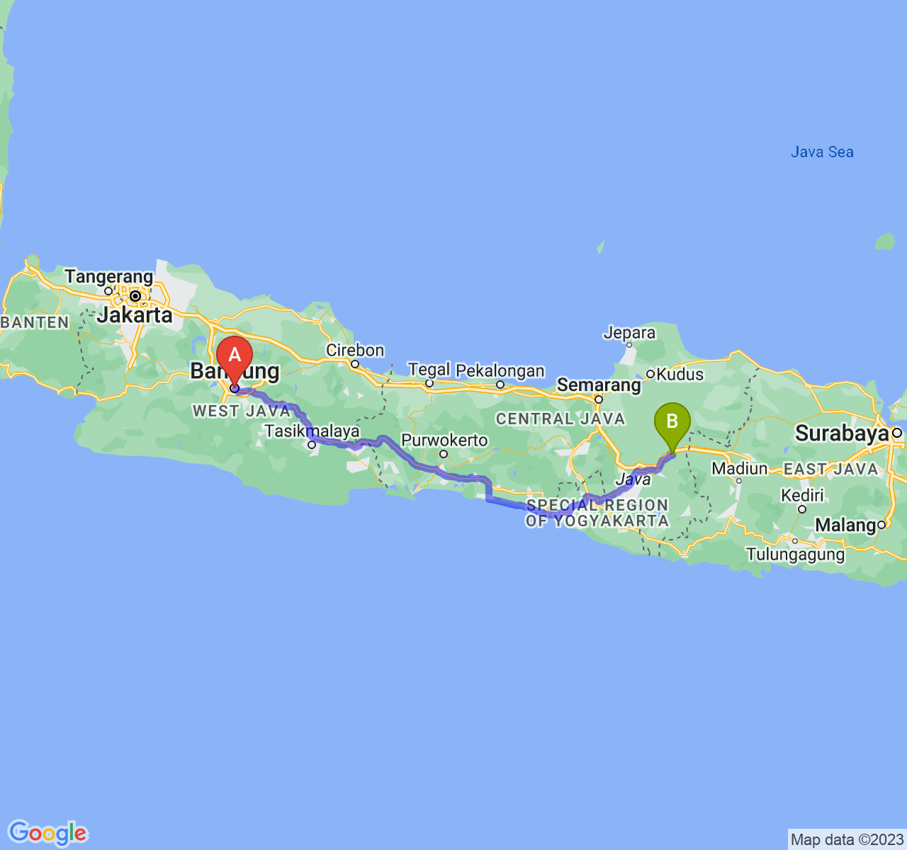 rute perjalanan Kota Bandung-Kab. Sragen