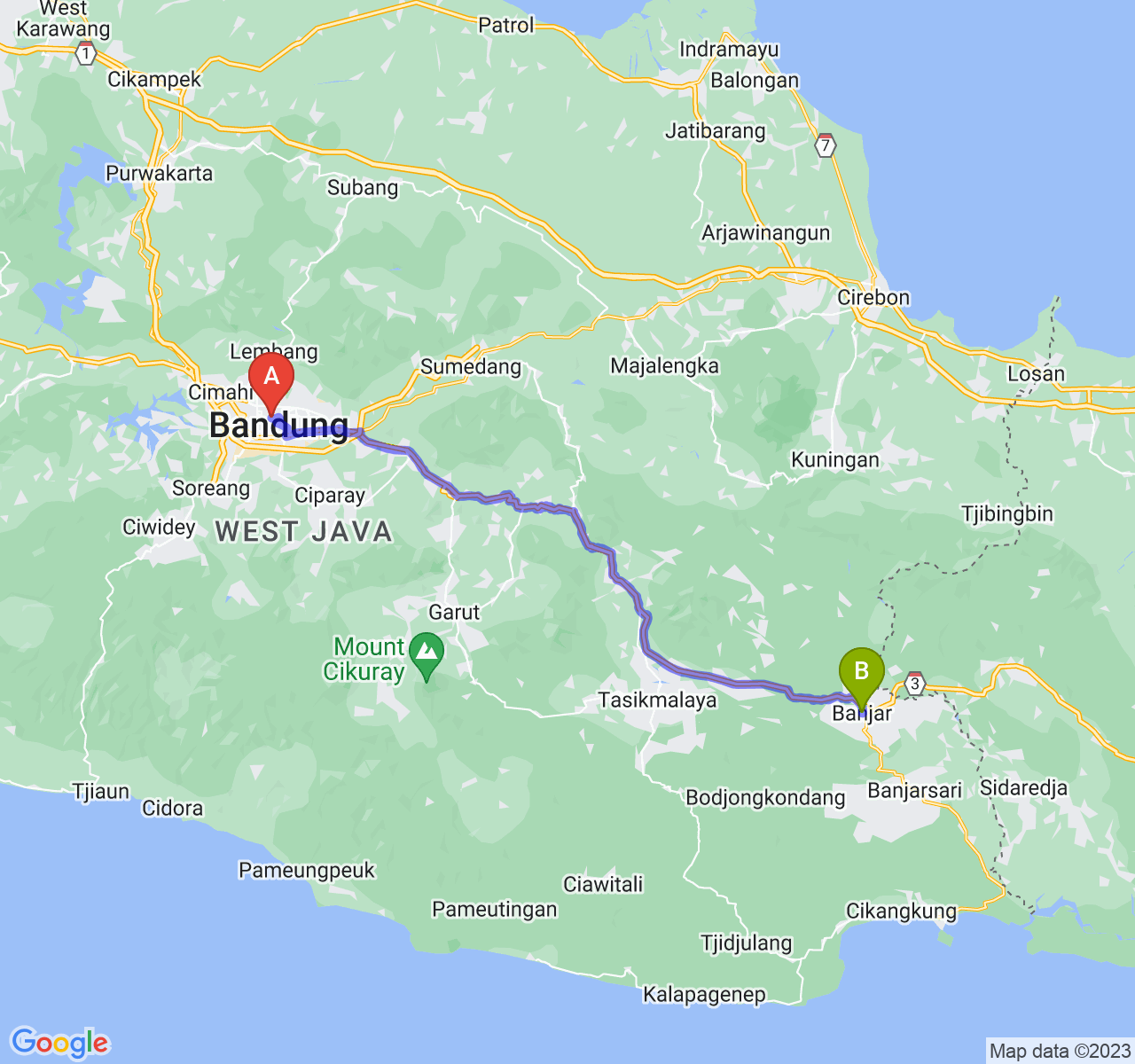 rute perjalanan Kota Bandung-Kota Banjar