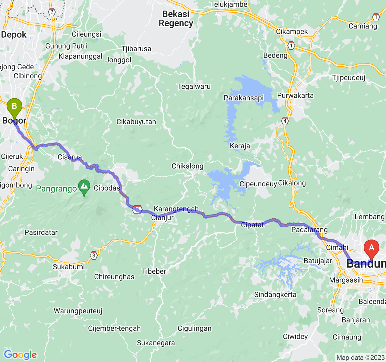 rute perjalanan Kota Bandung-Kota Bogor