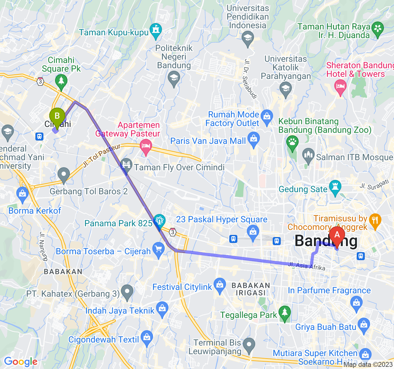 rute perjalanan Kota Bandung-Kota Cimahi