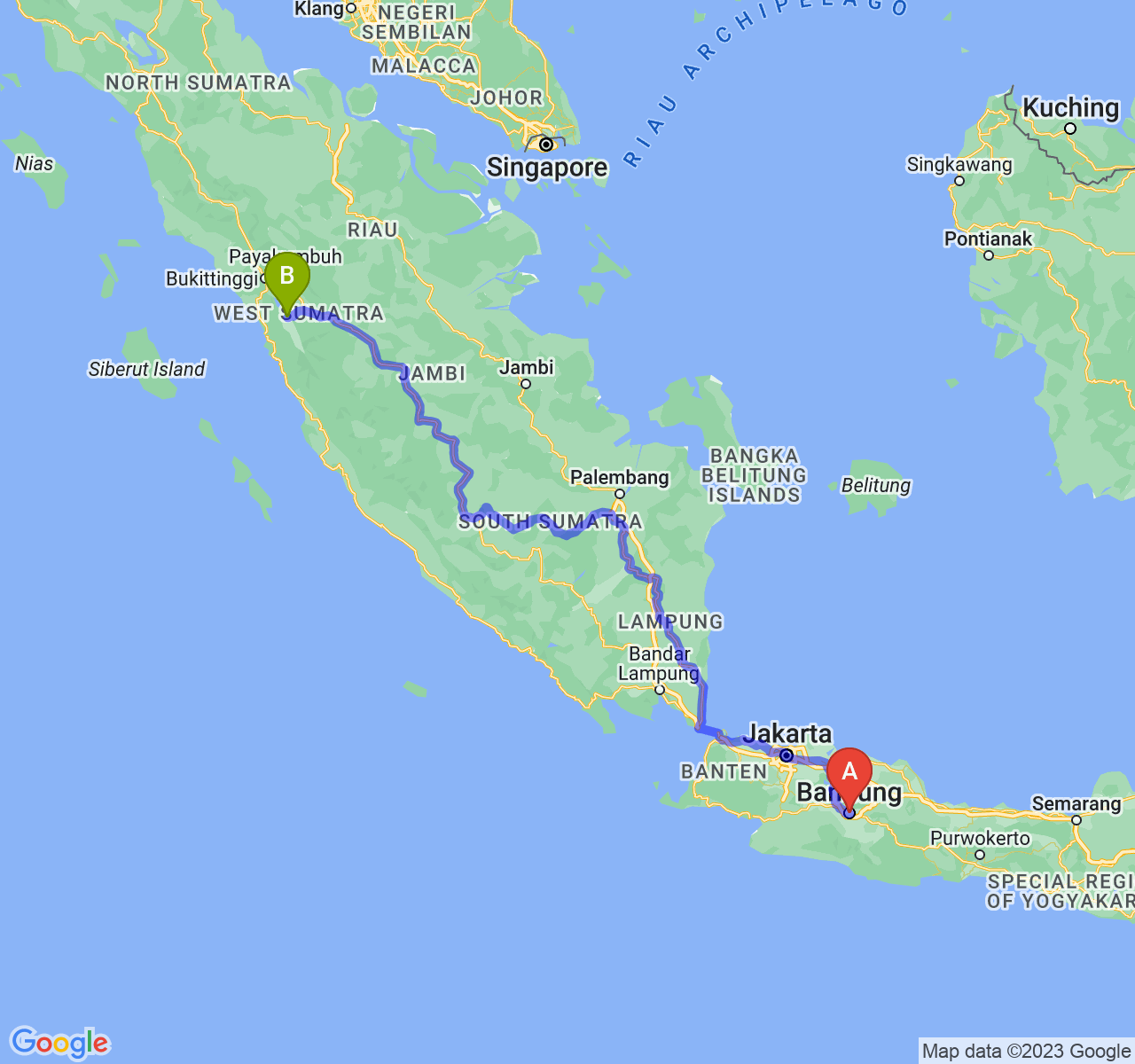 rute perjalanan Kota Bandung-Kota Solok