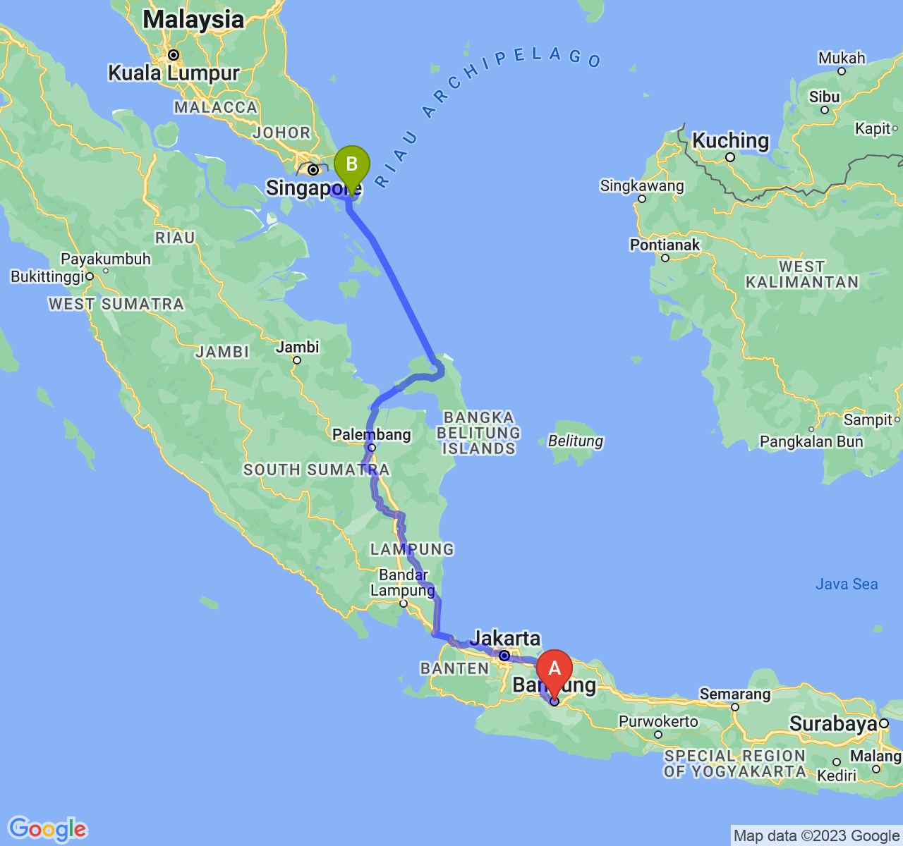 rute perjalanan Kota Bandung-Kota Tanjungpinang