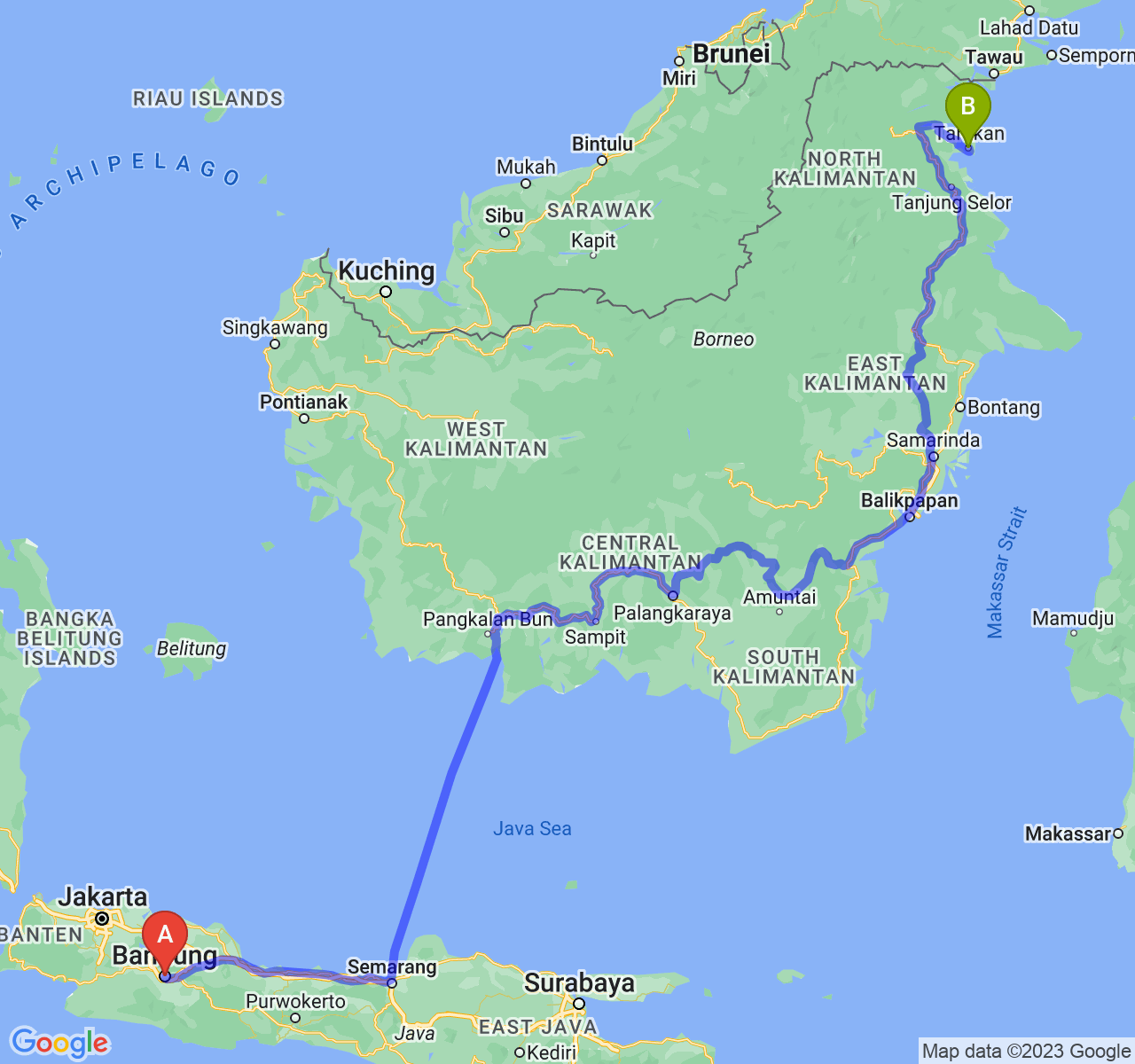 rute perjalanan Kota Bandung-Kota Tarakan