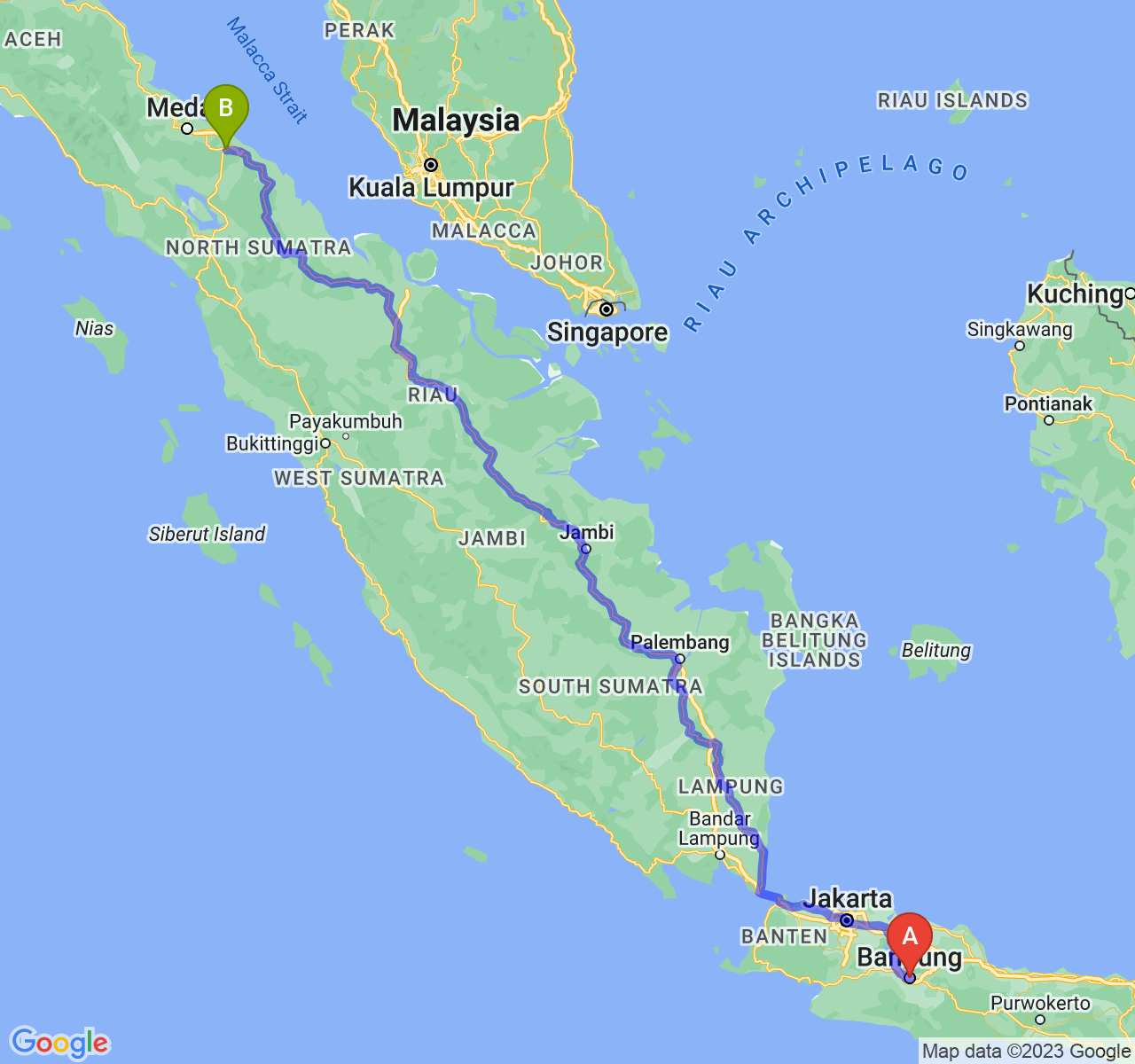 rute perjalanan Kota Bandung-Kota Tebing Tinggi