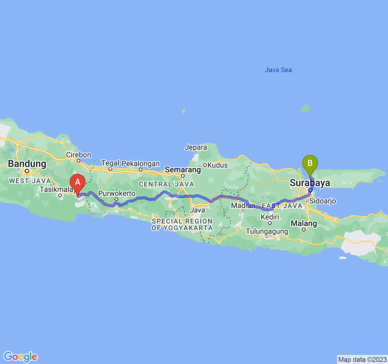 rute perjalanan Kota Banjar-Kab. Bangkalan