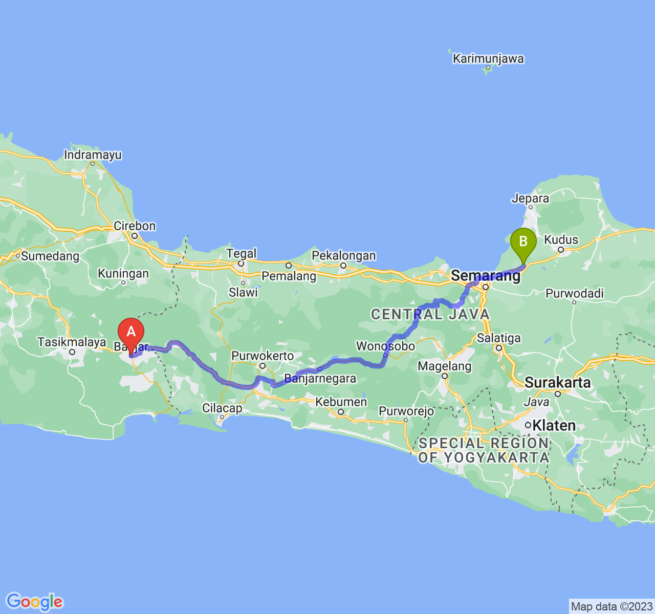 rute perjalanan Kota Banjar-Kab. Demak