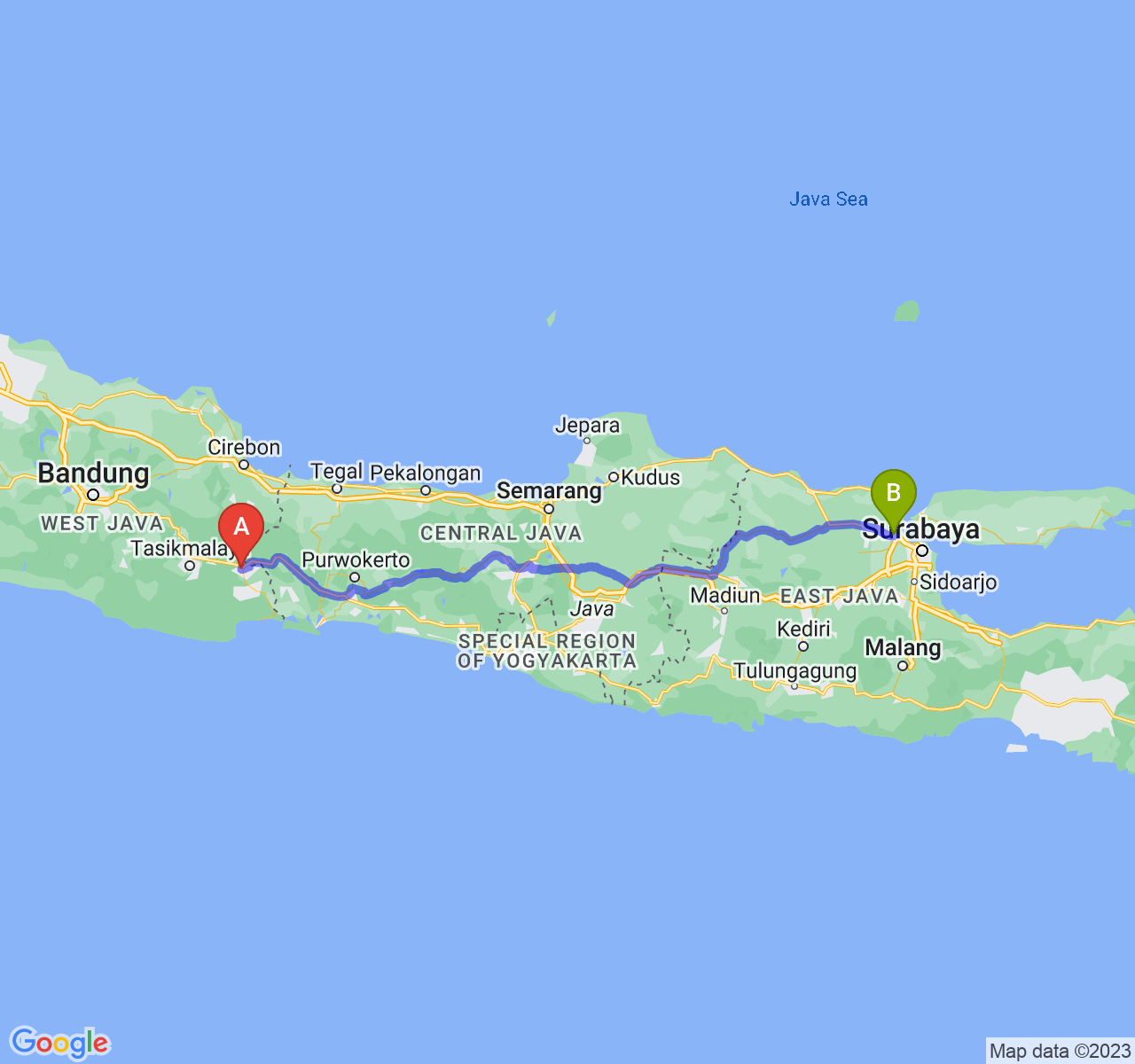 rute perjalanan Kota Banjar-Kab. Gresik