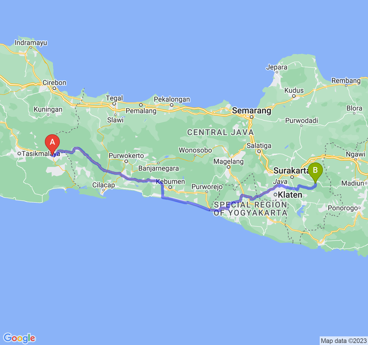 rute perjalanan Kota Banjar-Kab. Karanganyar