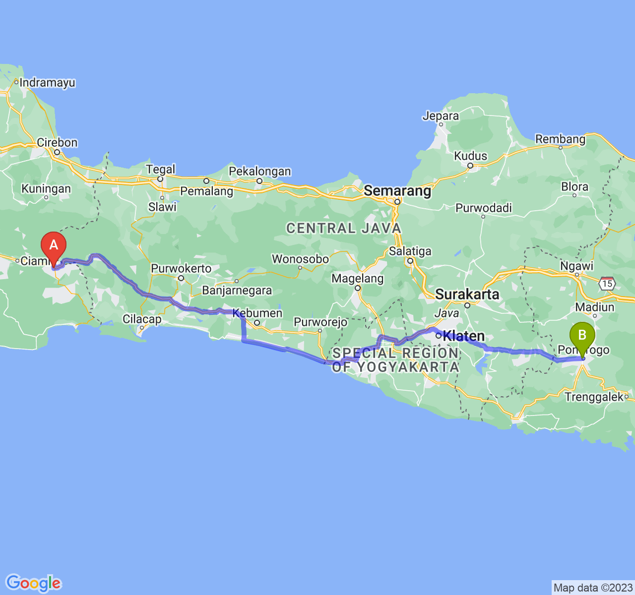 rute perjalanan Kota Banjar-Kab. Ponorogo