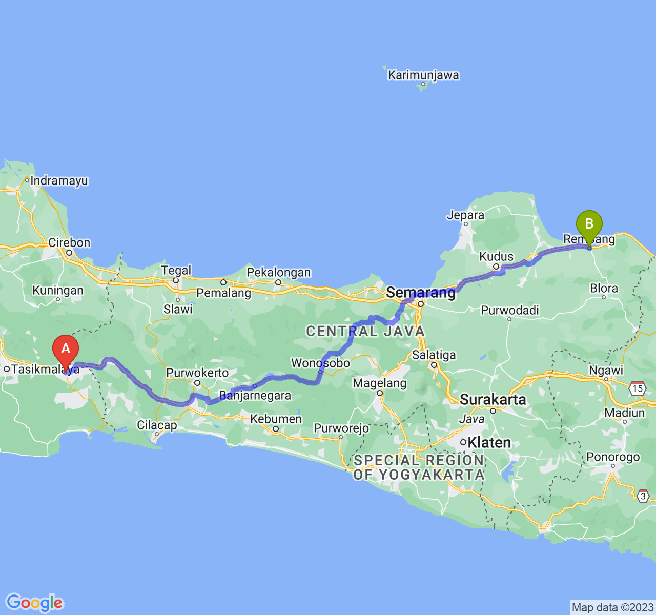 rute perjalanan Kota Banjar-Kab. Rembang