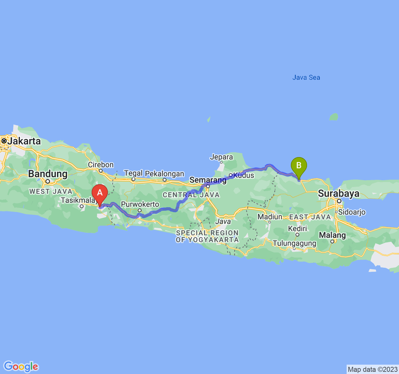 rute perjalanan Kota Banjar-Kab. Tuban