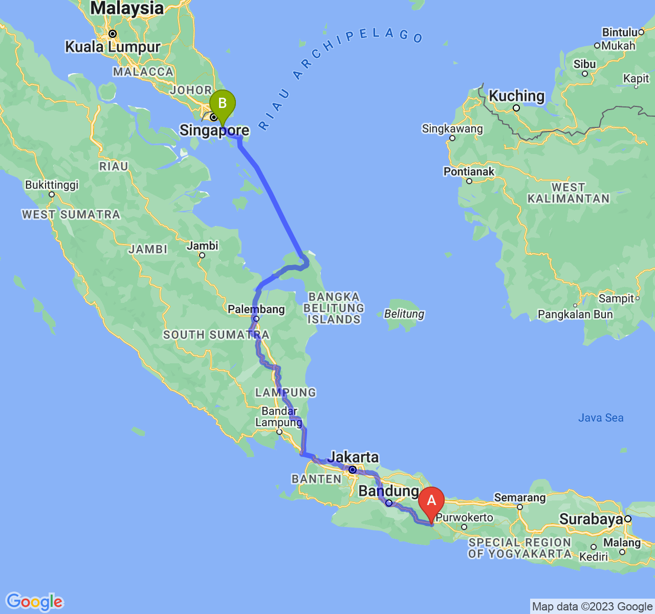 rute perjalanan Kota Banjar-Kota Batam