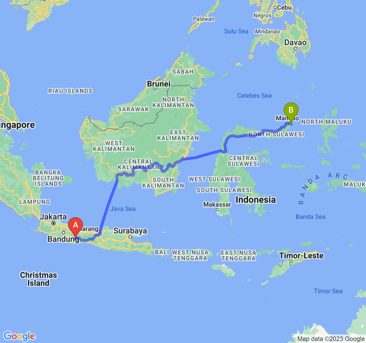 rute perjalanan Kota Banjar-Kota Bitung