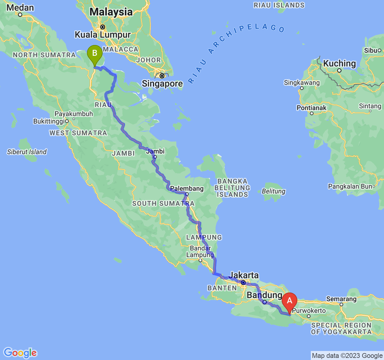 rute perjalanan Kota Banjar-Kota Dumai