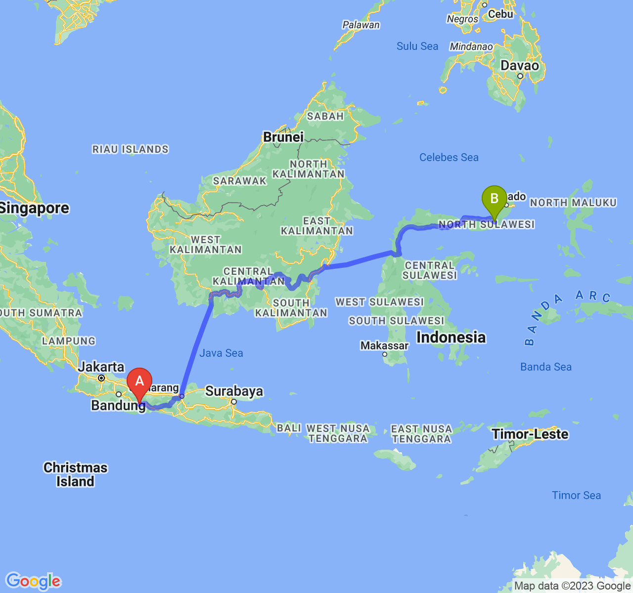 rute perjalanan Kota Banjar-Kota Kotamobagu