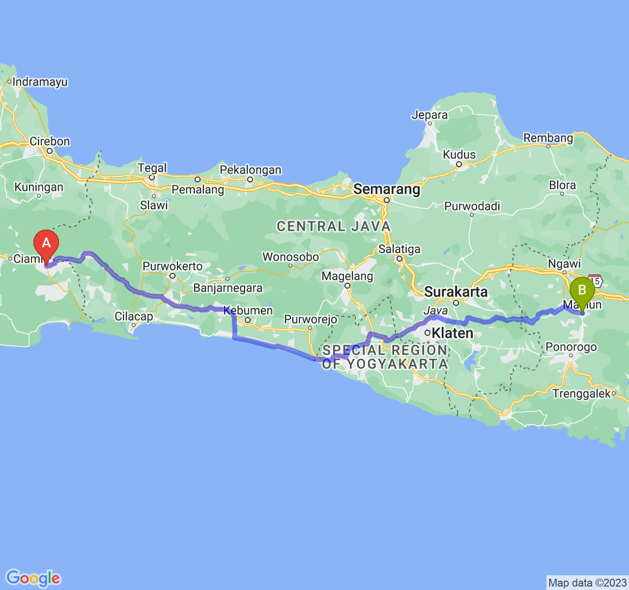 rute perjalanan Kota Banjar-Kota Madiun