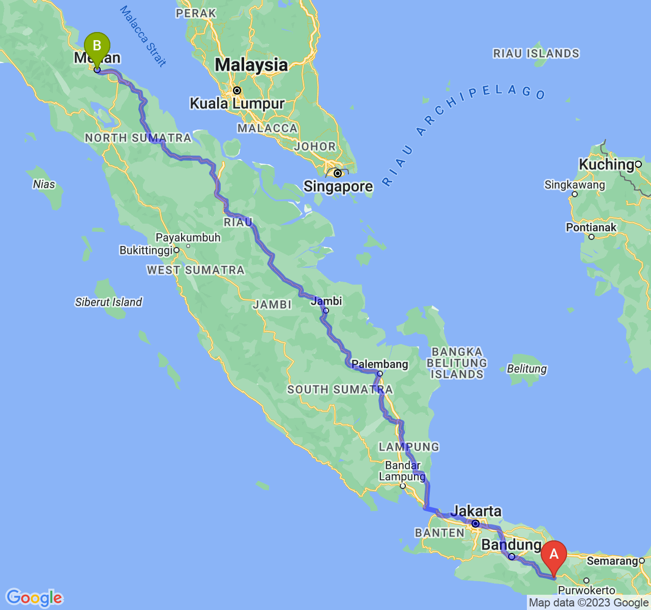 rute perjalanan Kota Banjar-Kota Medan