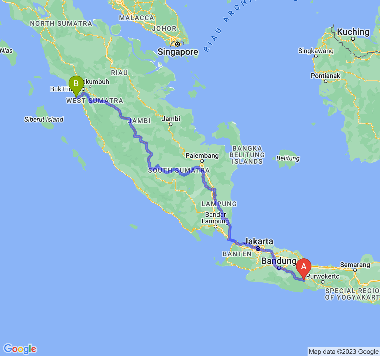 rute perjalanan Kota Banjar-Kota Pariaman