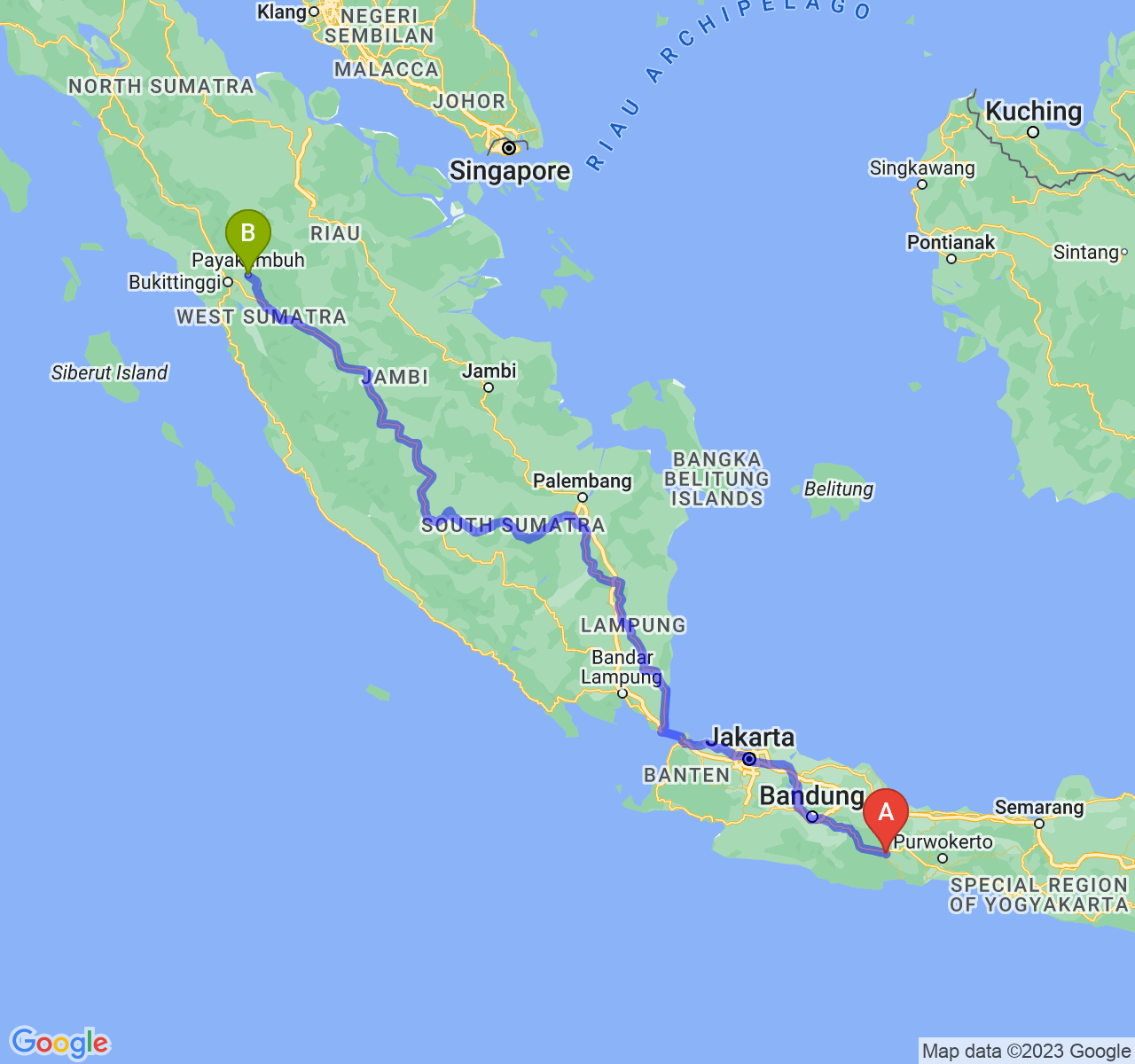 rute perjalanan Kota Banjar-Kota Payakumbuh