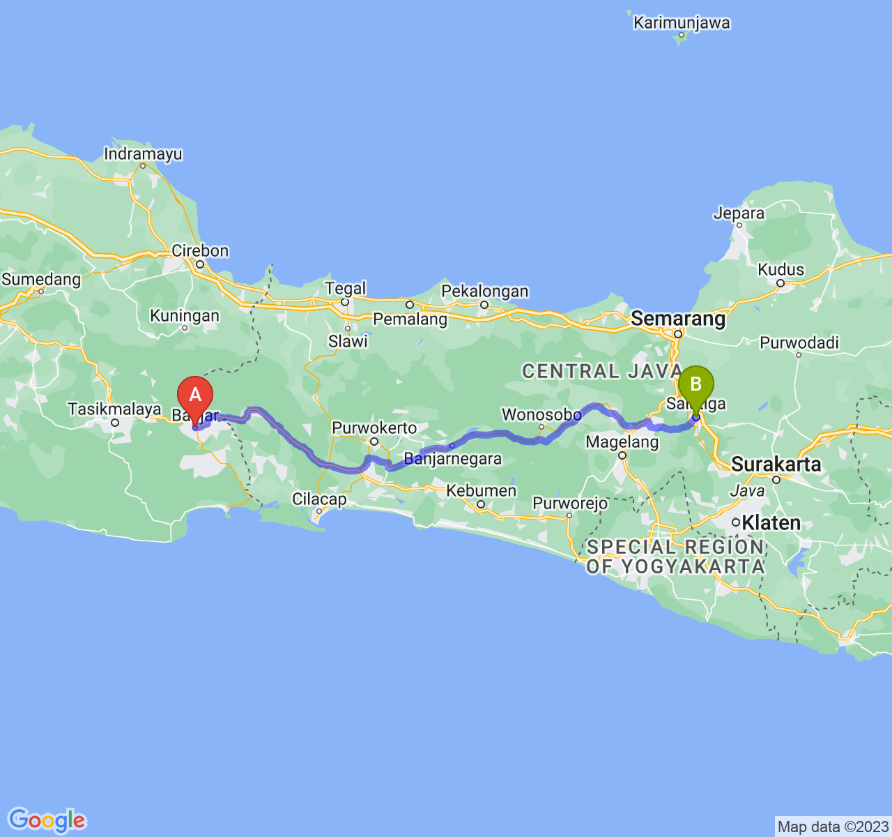 rute perjalanan Kota Banjar-Kota Salatiga