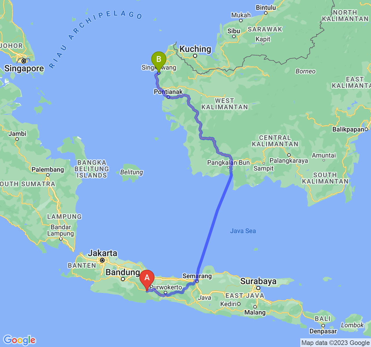 rute perjalanan Kota Banjar-Kota Singkawang