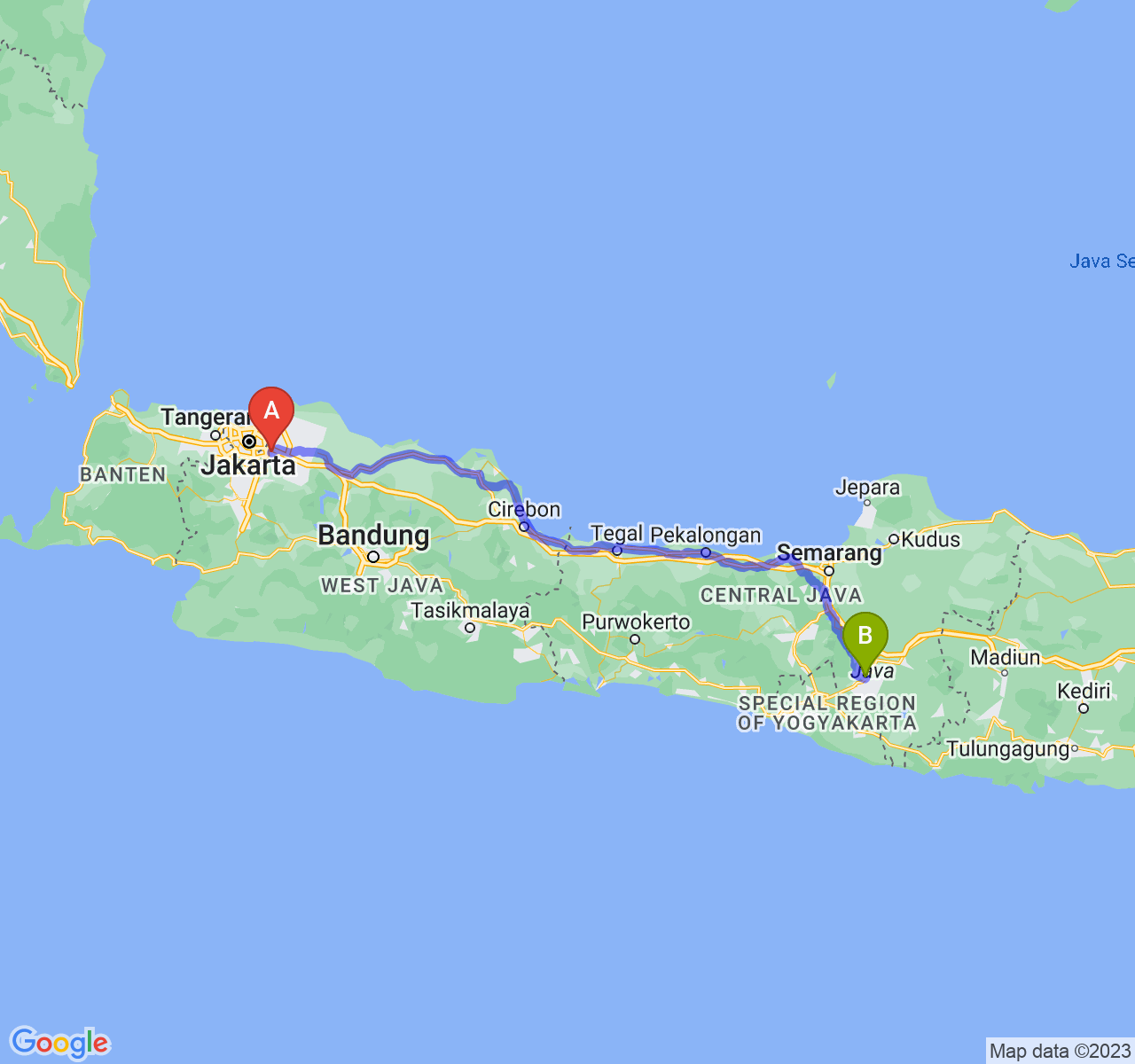 rute perjalanan Kota Bekasi-Kab. Klaten