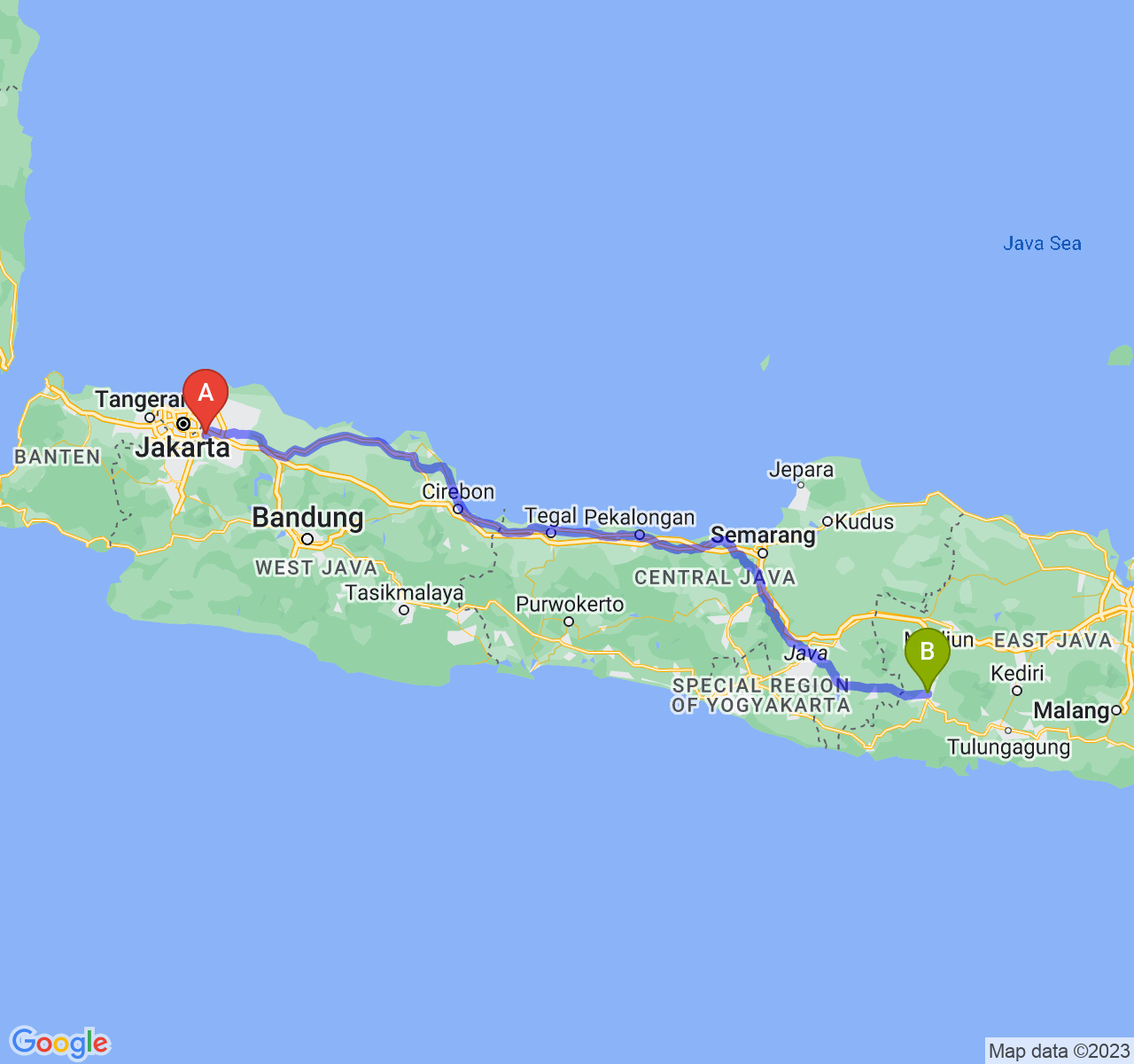 rute perjalanan Kota Bekasi-Kab. Ponorogo