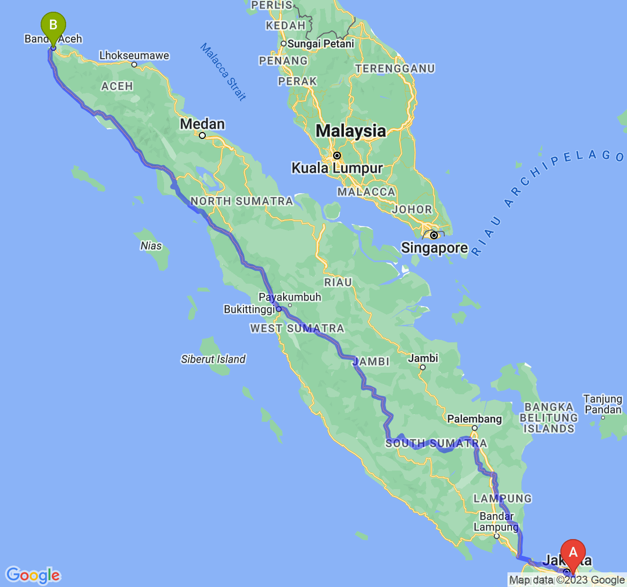 rute perjalanan Kota Bekasi-Kota Banda Aceh