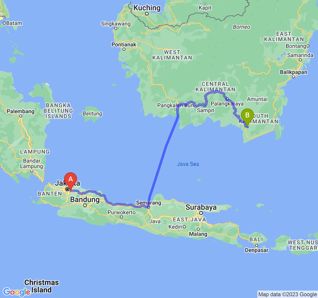 rute perjalanan Kota Bekasi-Kota Banjarbaru