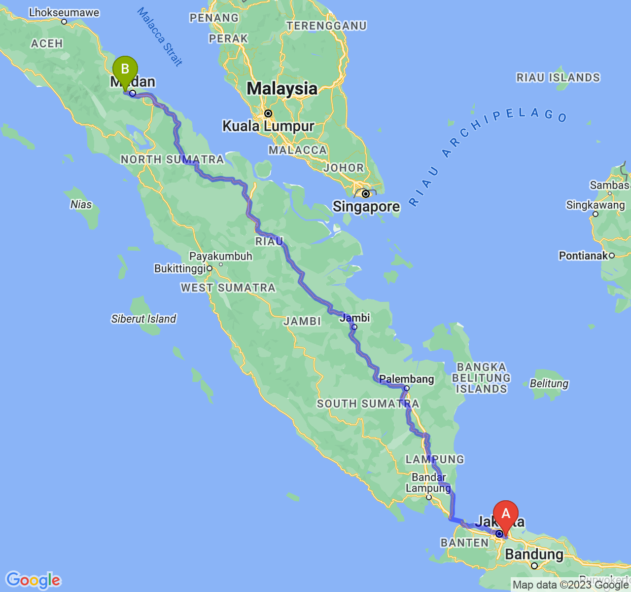 rute perjalanan Kota Bekasi-Kota Binjai