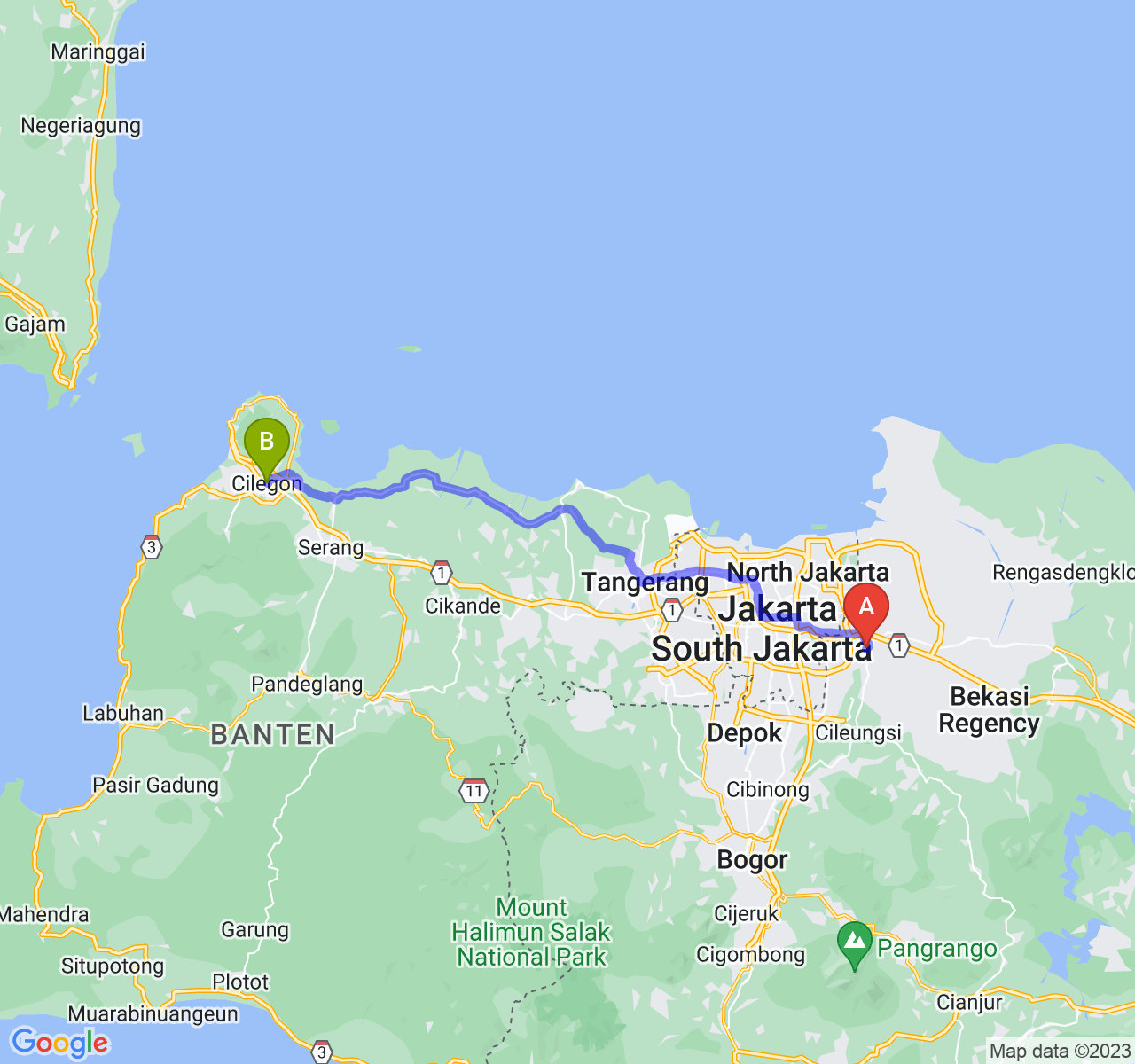 rute perjalanan Kota Bekasi-Kota Cilegon