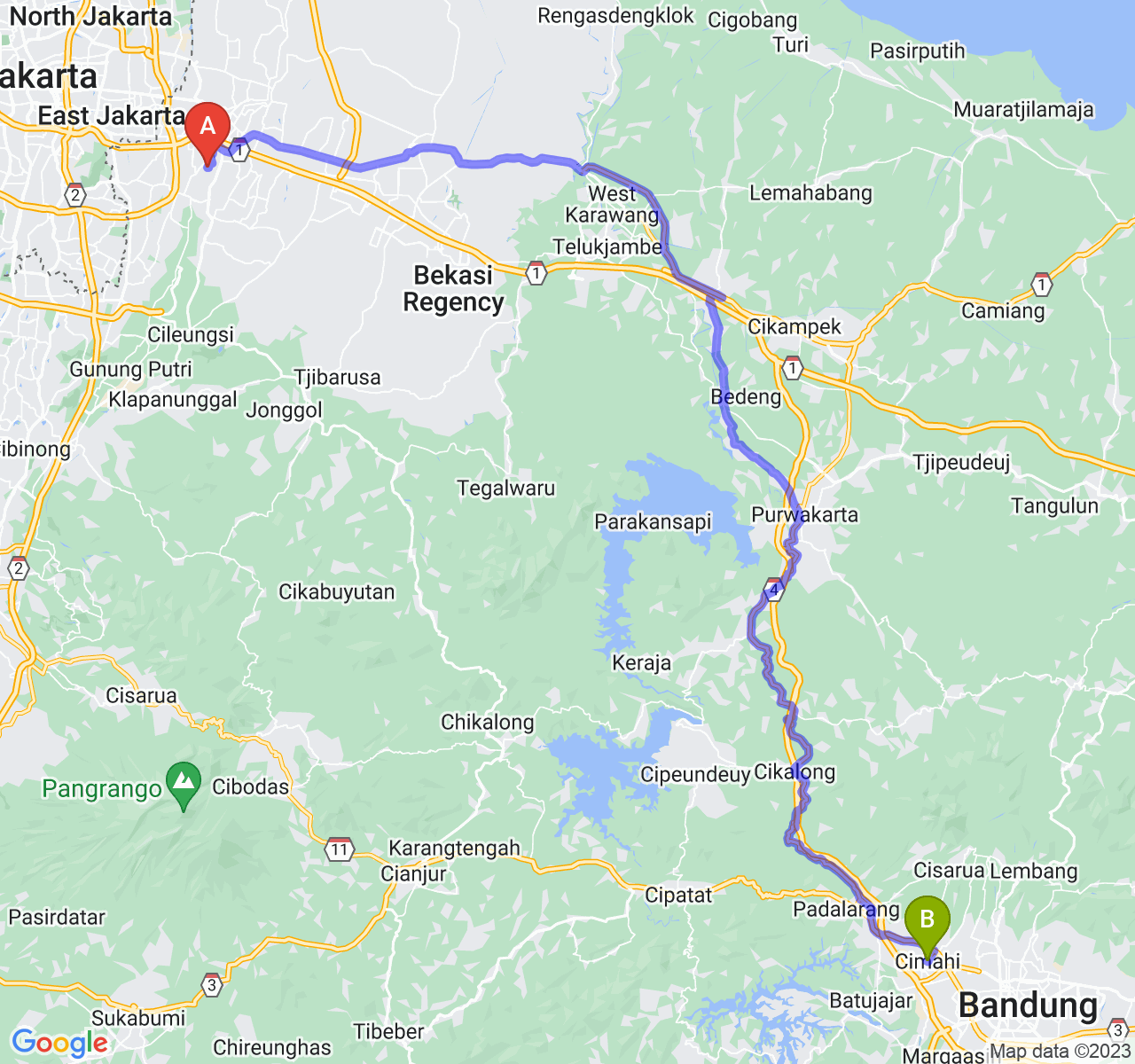 rute perjalanan Kota Bekasi-Kota Cimahi