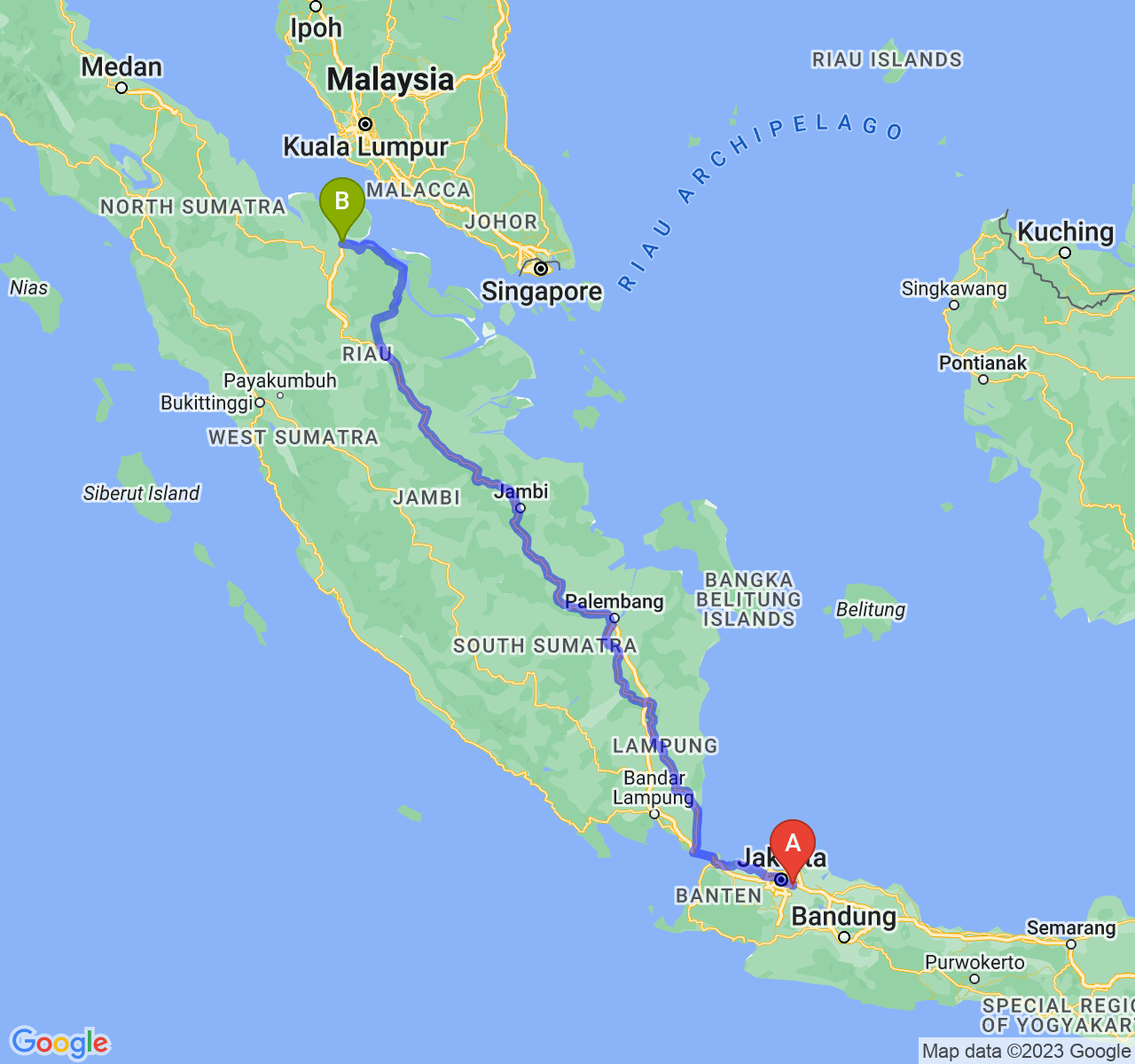 rute perjalanan Kota Bekasi-Kota Dumai