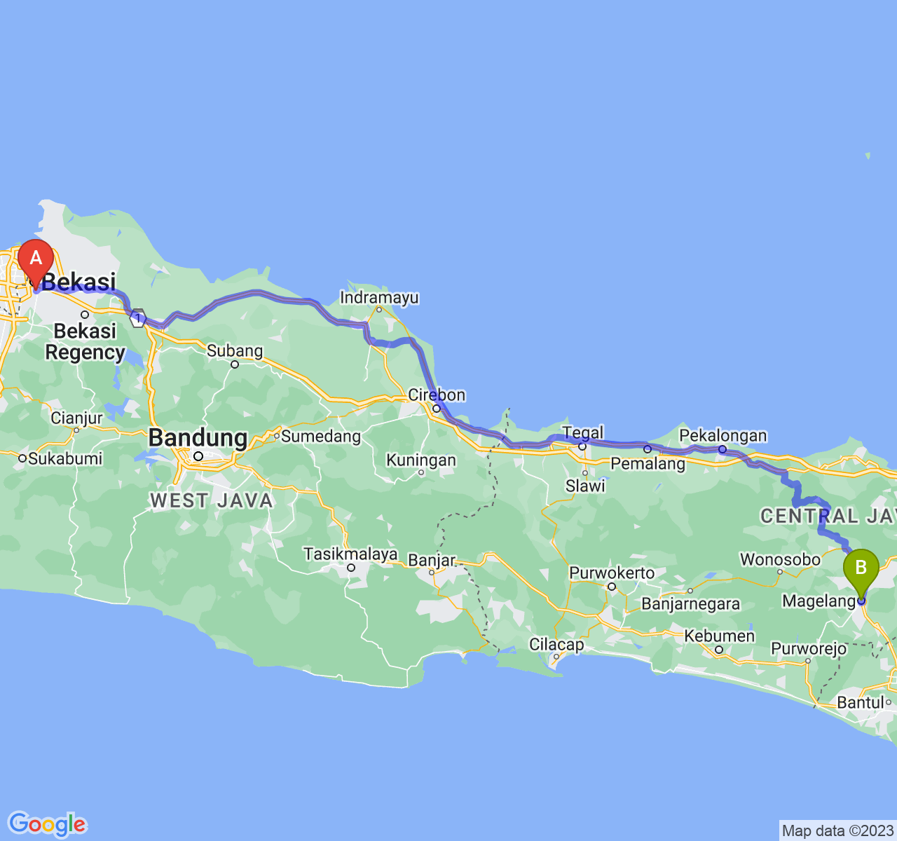 rute perjalanan Kota Bekasi-Kota Magelang