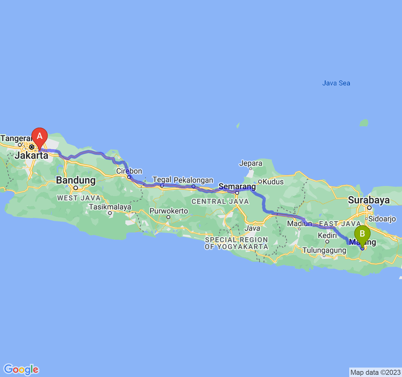 rute perjalanan Kota Bekasi-Kota Malang