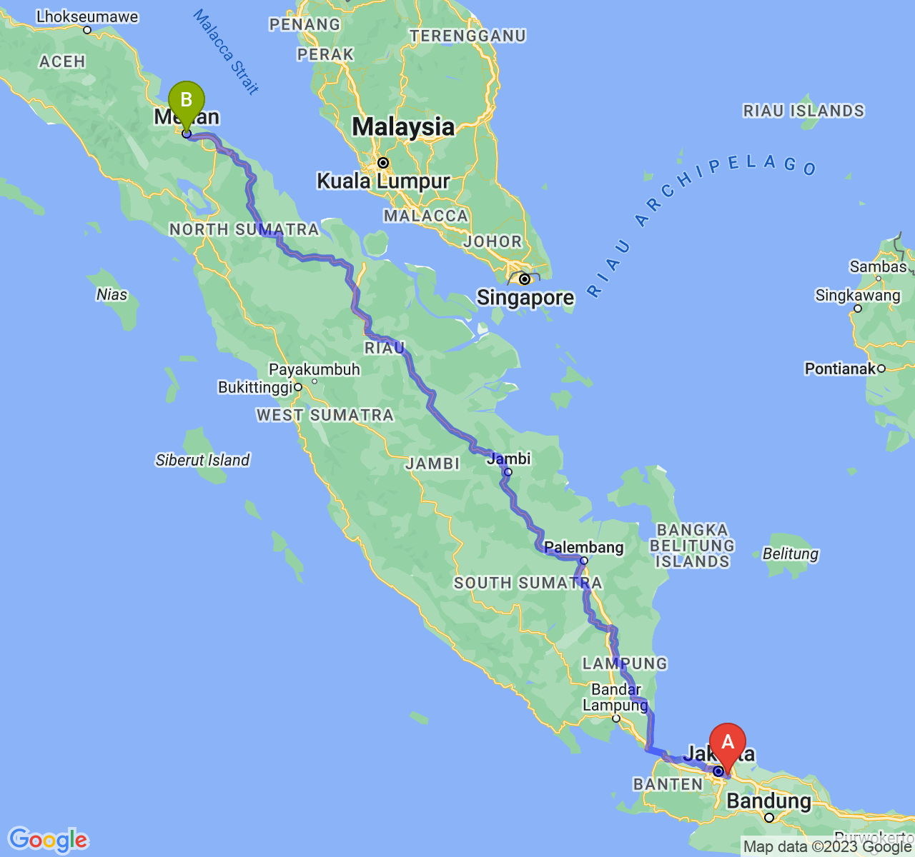 rute perjalanan Kota Bekasi-Kota Medan