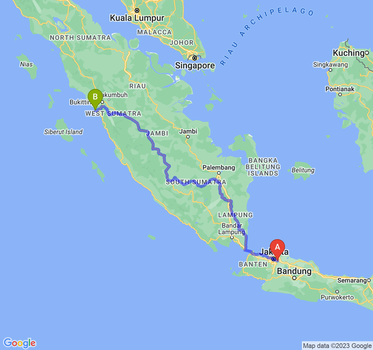 rute perjalanan Kota Bekasi-Kota Pariaman