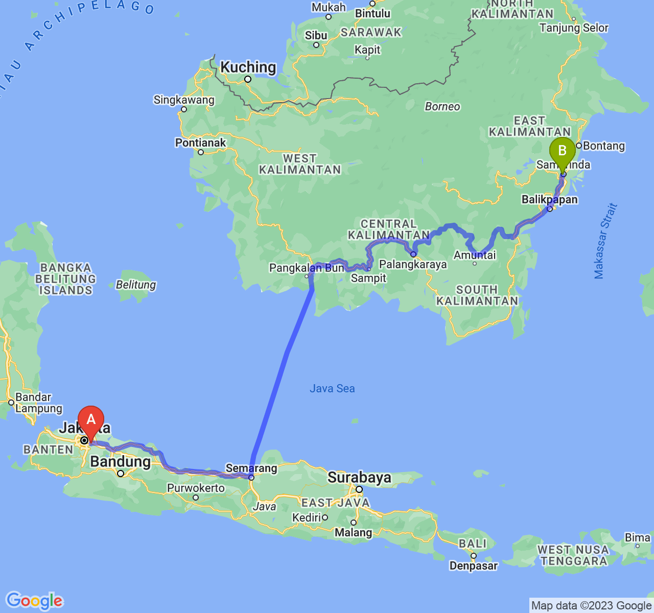 rute perjalanan Kota Bekasi-Kota Samarinda