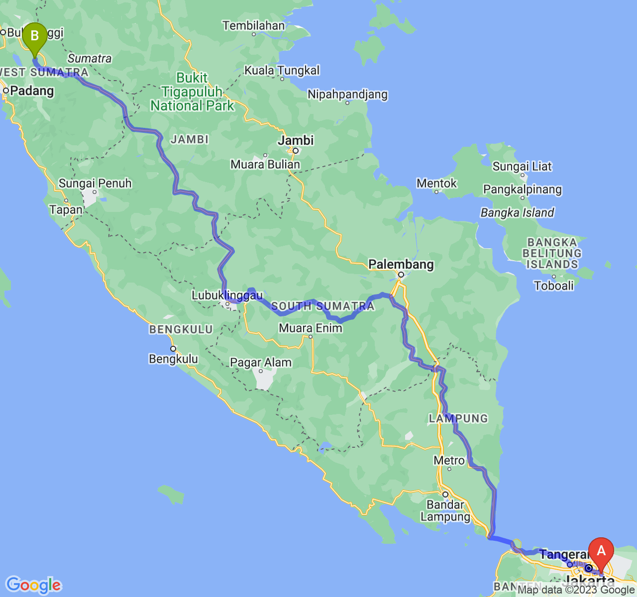 rute perjalanan Kota Bekasi-Kota Sawah Lunto