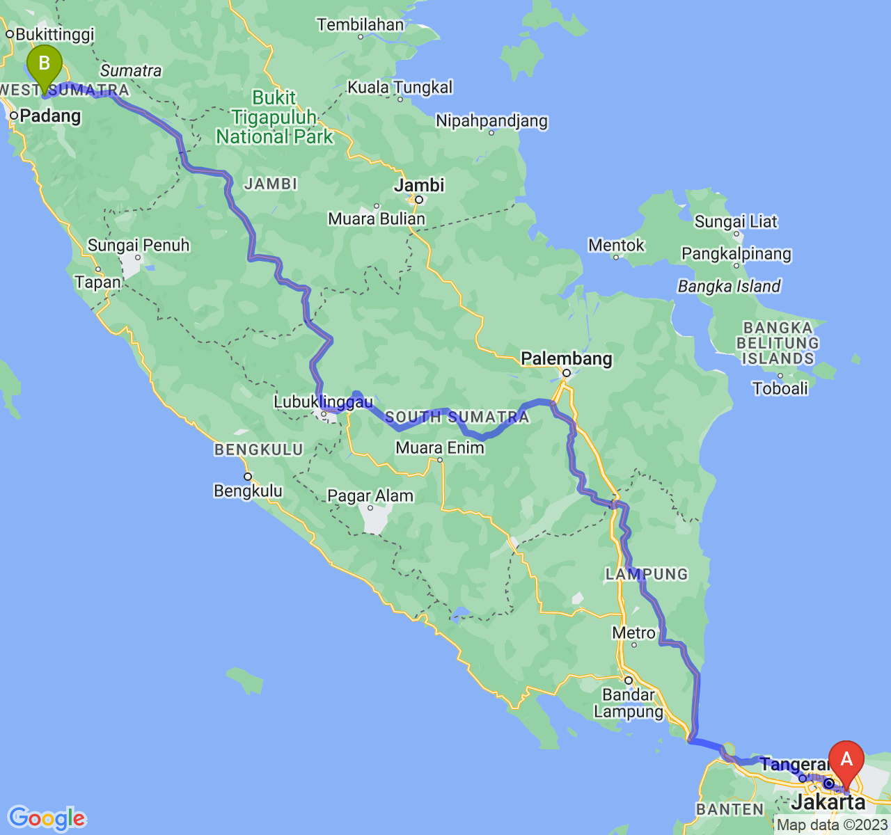 rute perjalanan Kota Bekasi-Kota Solok