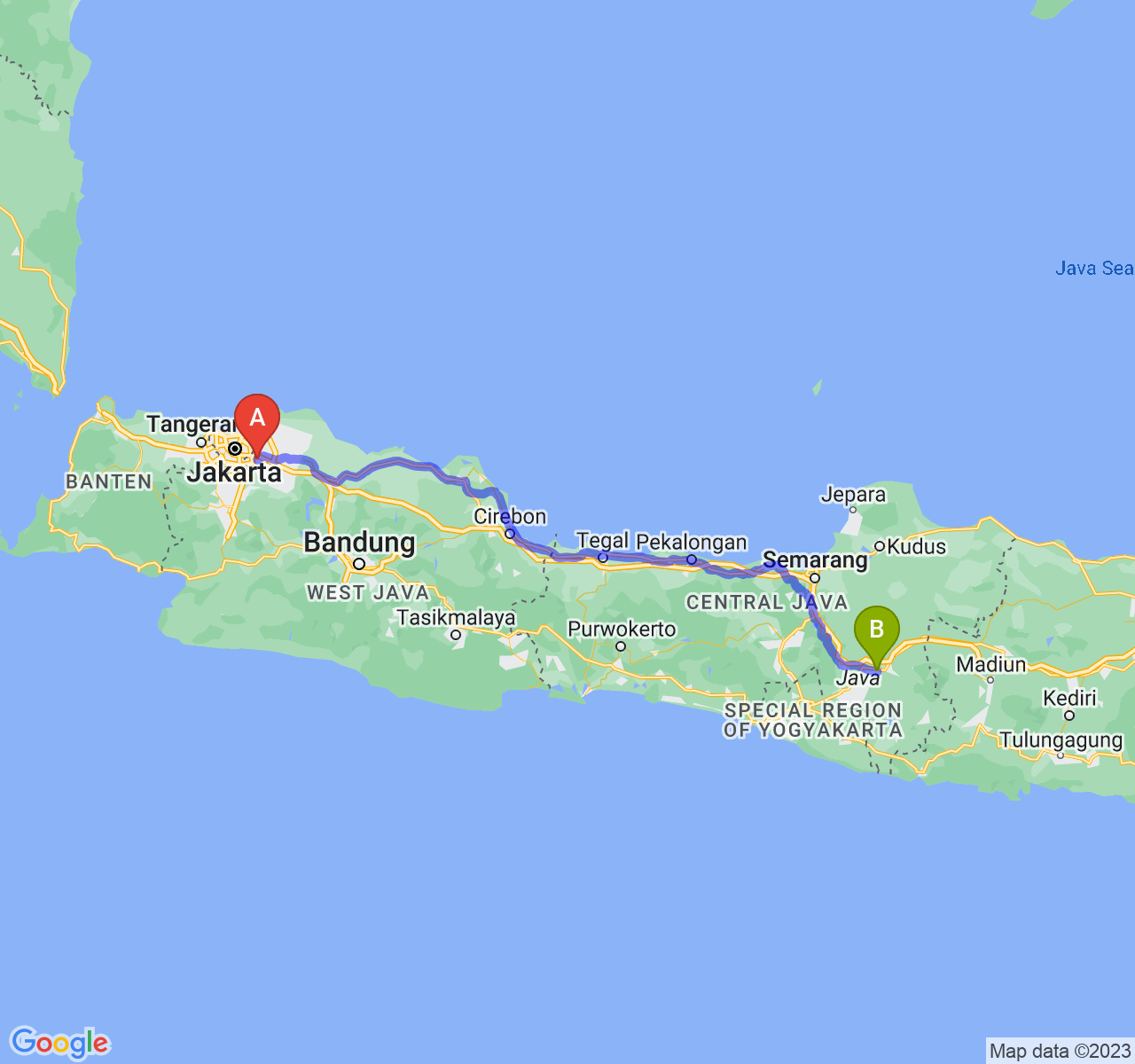 rute perjalanan Kota Bekasi-Kota Surakarta