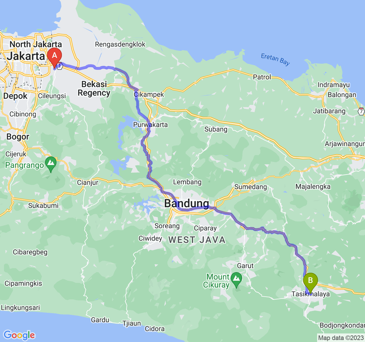 rute perjalanan Kota Bekasi-Kota Tasikmalaya