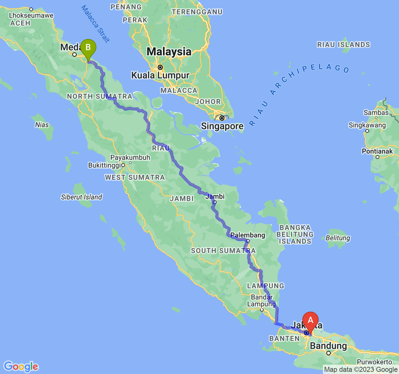 rute perjalanan Kota Bekasi-Kota Tebing Tinggi